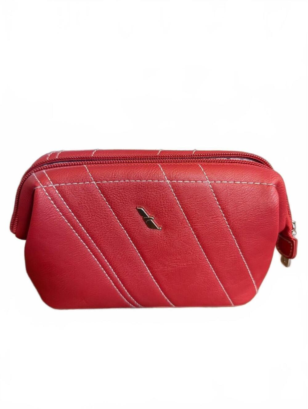 American Airlines Red Leather Cosmetic Bag with Patterned Interior #1016
